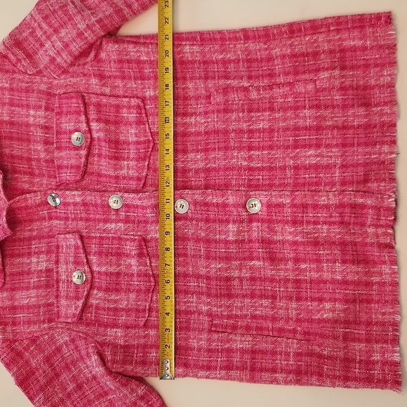 Zara Pink Plaid Tweed Button Down Long Sleeve Jacket Extra Small - Picture 8 of 8
